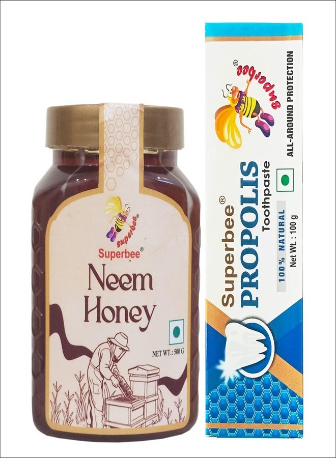 Superbee Neem Honey 500 gm & Propolis Toothpaste 100 gm | Pure Natural Neem Honey with Herbal Ayurvedic Toothpaste for Immunity & Oral Care - Image 1
